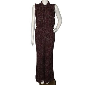 ALI & JAY Jumpsuit, M, Burgundy/White, Wide leg/Flare, Ruffle, Long Keyhole back